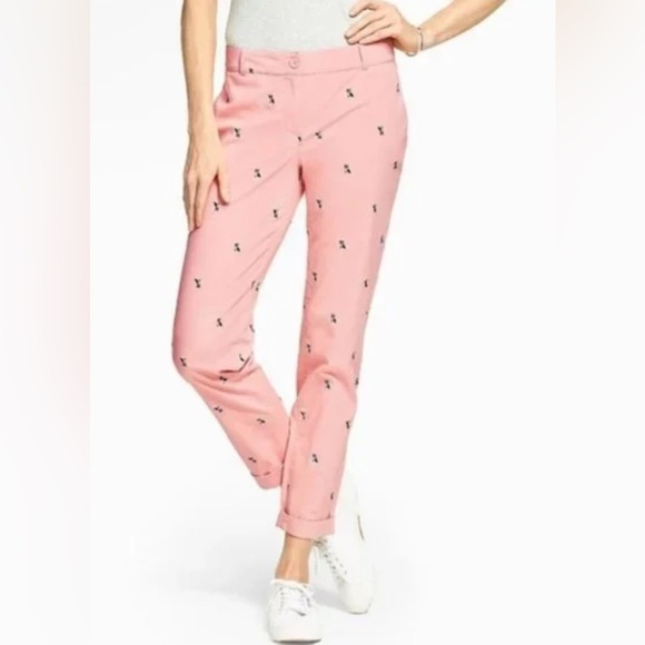 Talbots Pants - Talbots The Weekend Chino – Pink Frenchie Dog Embroidered | Size 14 Petite